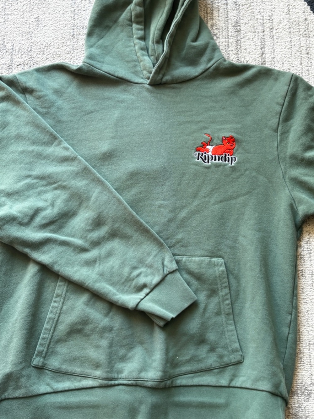 Ripndip Olive Green Hoodie with Black Logo Tag